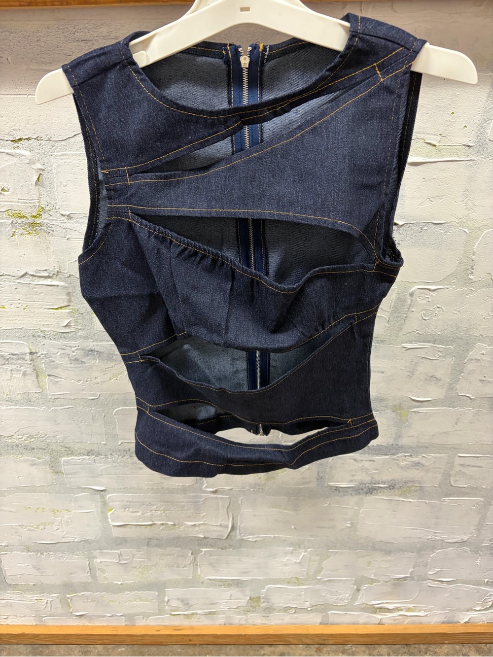Dark Blue Cutout Denim Crop Top
